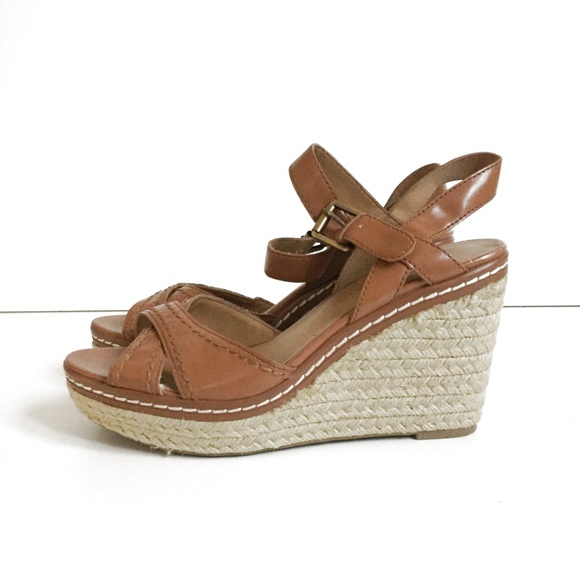 Franco Sarto Tan Wedge High Heeled Sandal Size 8 - Picture 4 of 7